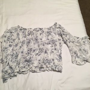 AEO white off the shoulder floral blouse